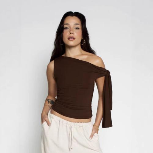 Polyester Women Sleeveless T-shirt & off shoulder Solid PC