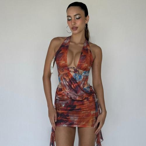 Spandex & Poliéster Vestido halter, impreso, más colores para elegir, trozo