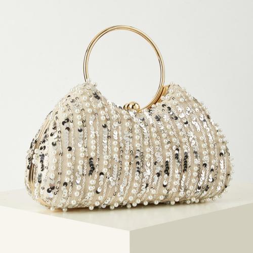 Poliéster Bolso de embrague, Lentejuela, beige, trozo