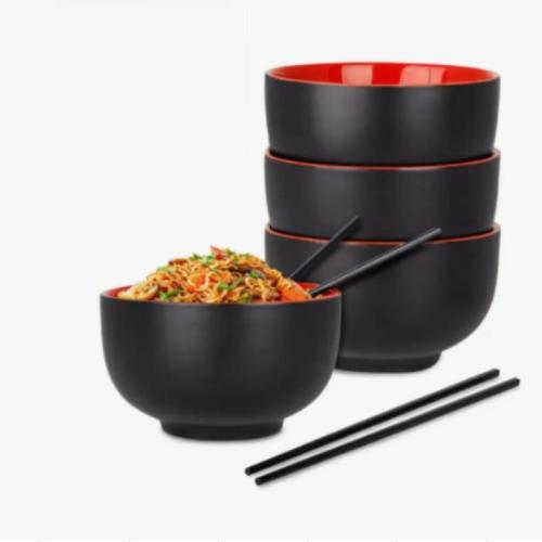 Melamine Bowl four piece Solid red and black Set