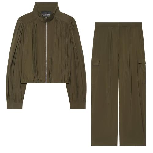 Polyester Frauen Casual Set, Hosen & Mantel, Solide, Grün, Stück