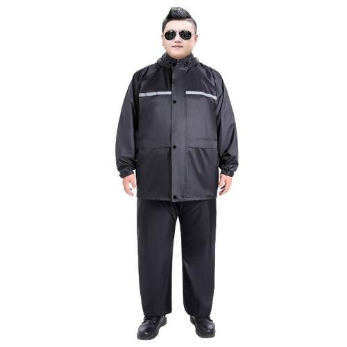 PVC Rubber & Pongee Quick Dry & reflective Raincoat double layer & waterproof Solid black Set