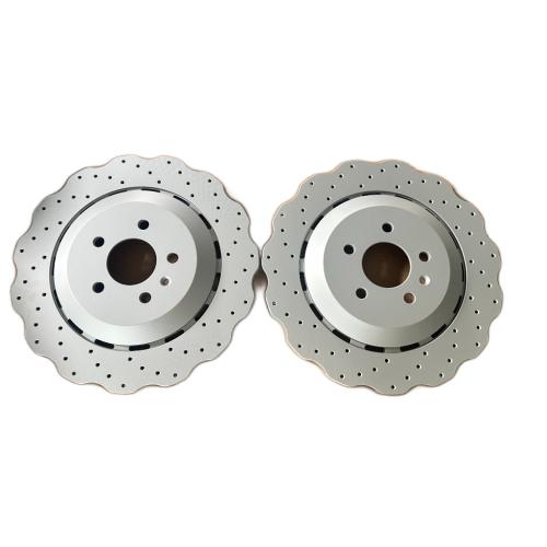 Performance Rear Left Drilled Wavy Brake Discs 356mm X2 For Audi RS6 C7 4G Avant