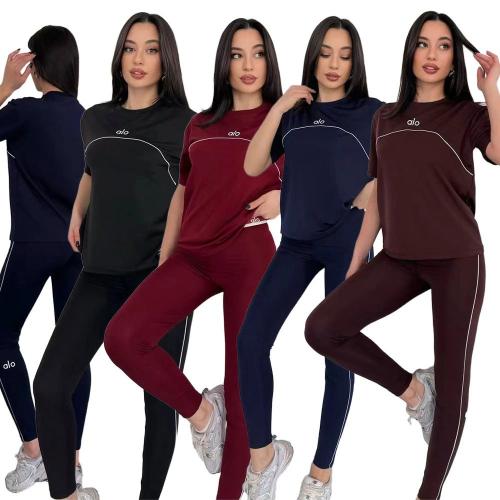 Poliamida & Algodón Conjunto casual de las mujeres, camisetas de manga corta & Pantalones, bordado, carta, más colores para elegir,  Conjunto