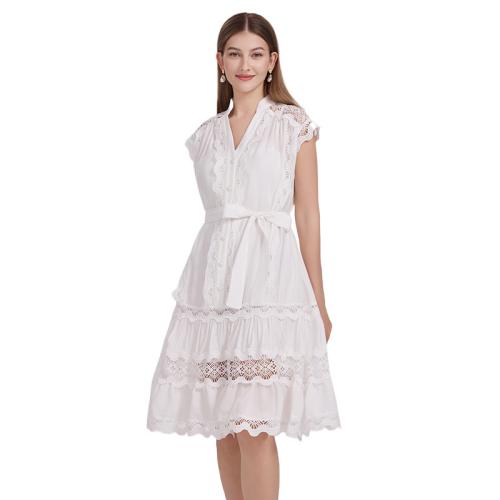 High-End Sleeveless Hollow Dress Women's Summer Lace Mid-Length Dress