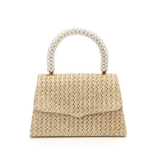 Paja Bolso de embrague, Perla de plástico, trozo