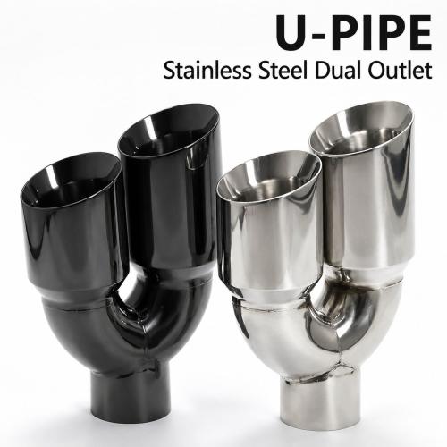 Universal Stainless Steel Double Layer   Dual Exhaust Tip Cover Accessory Black Silver