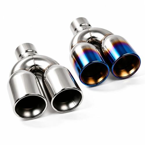 Universal Stainless Steel Dual Outlet Exhaust Tip 63/67-89-250mm Double Layer Flat Rolled Edge  