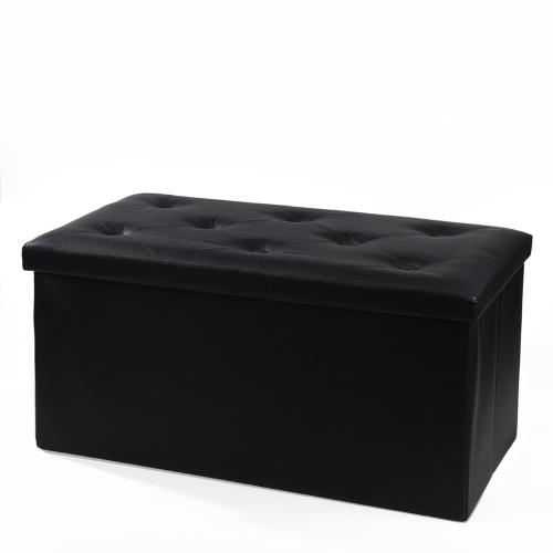 Paño & Cuero de la PU Taburete de almacenamiento, negro,  trozo